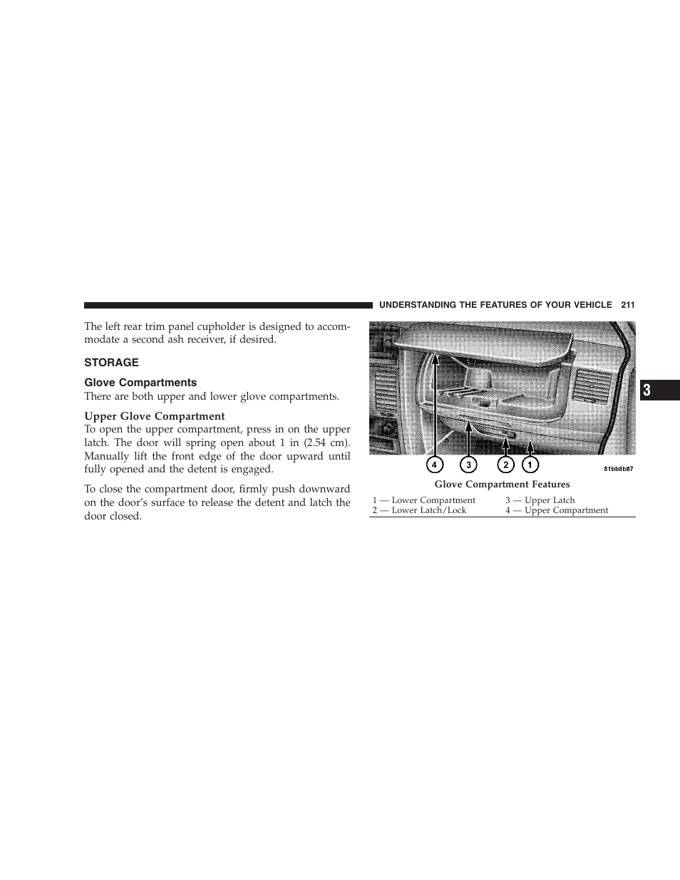 Storage, Glove compartments | Dodge 2009 Caravan User Manual | Page 213 / 534