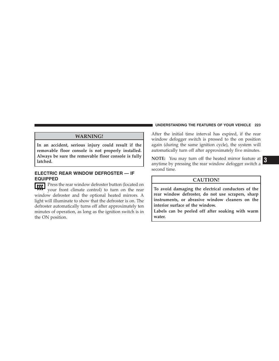 Electric rear window defroster - if equipped, Umbrella holder | Dodge 2009 Caravan User Manual | Page 225 / 534