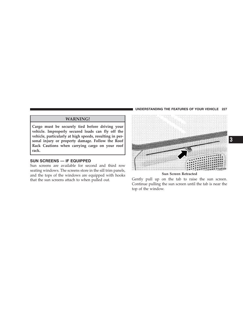 Sun screens - if equipped | Dodge 2009 Caravan User Manual | Page 229 / 534