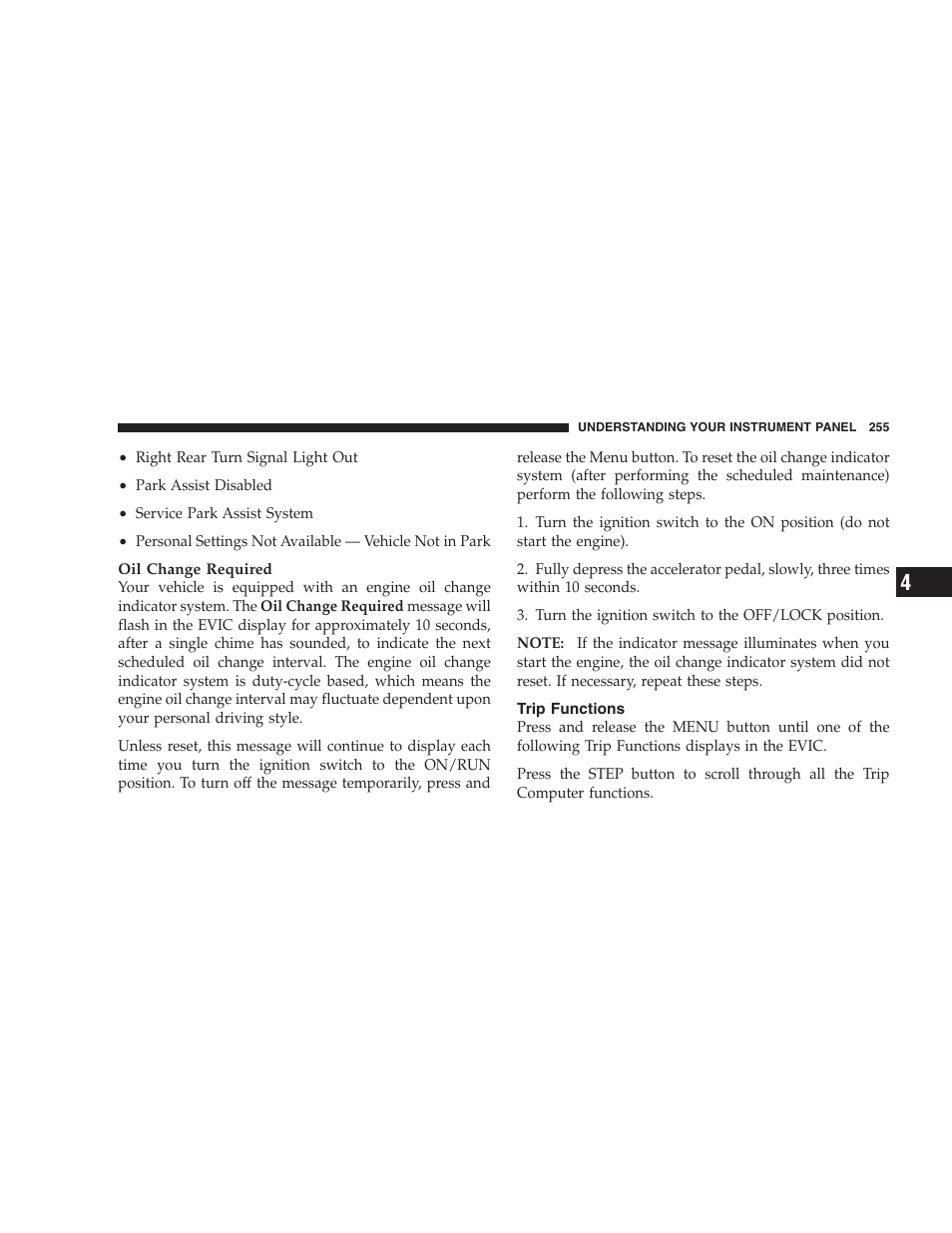 Trip functions | Dodge 2009 Caravan User Manual | Page 257 / 534