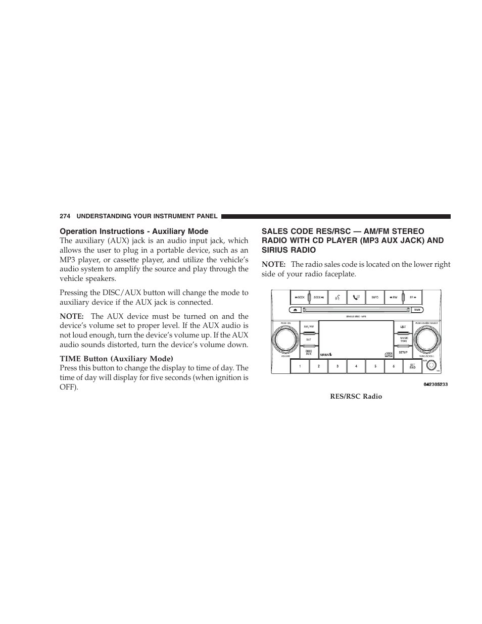 Operation instructions - auxiliary mode | Dodge 2009 Caravan User Manual | Page 276 / 534