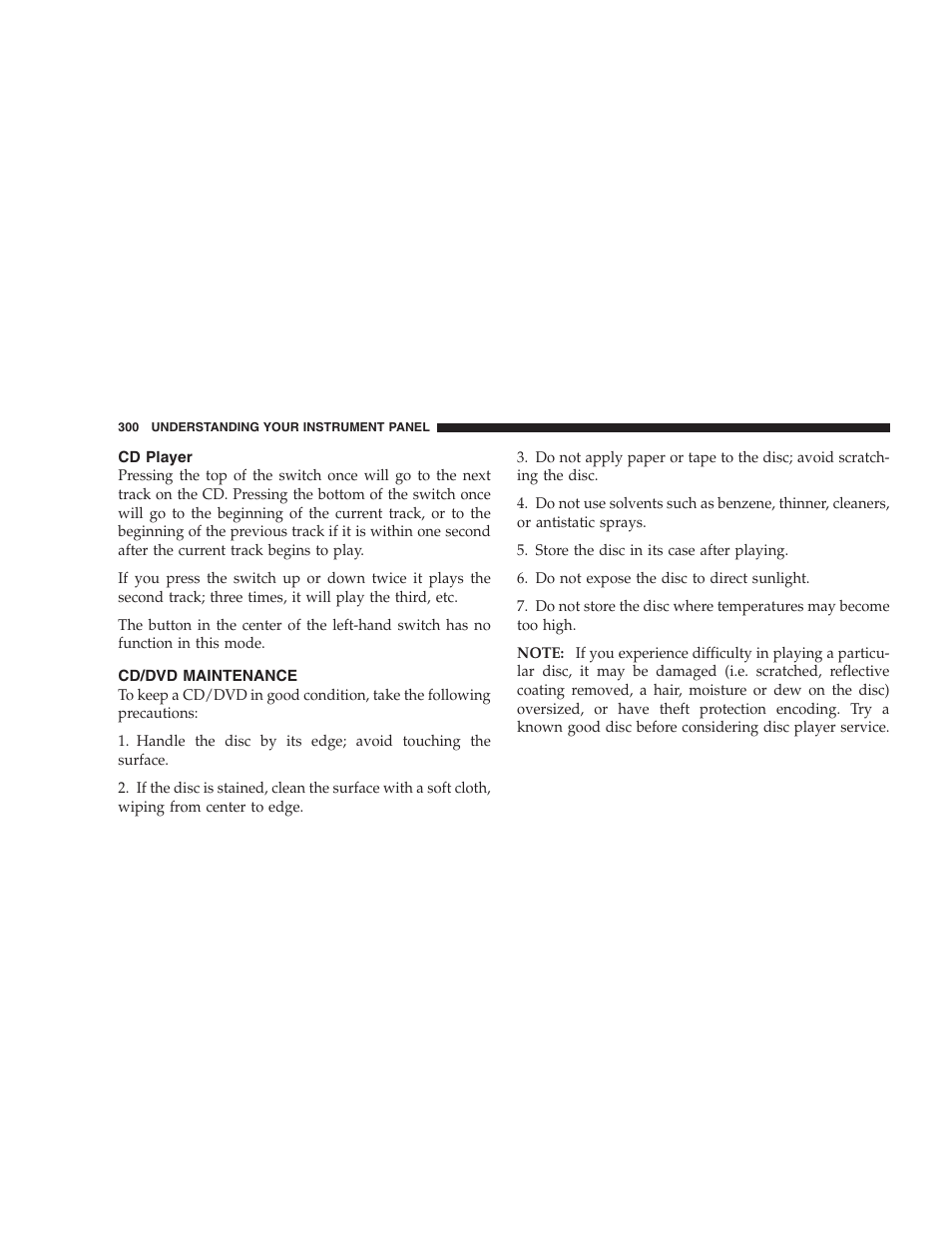 Cd player, Cd/dvd maintenance | Dodge 2009 Caravan User Manual | Page 302 / 534