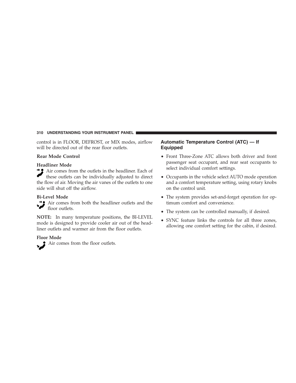 Automatic temperature control (atc) - if equipped | Dodge 2009 Caravan User Manual | Page 312 / 534