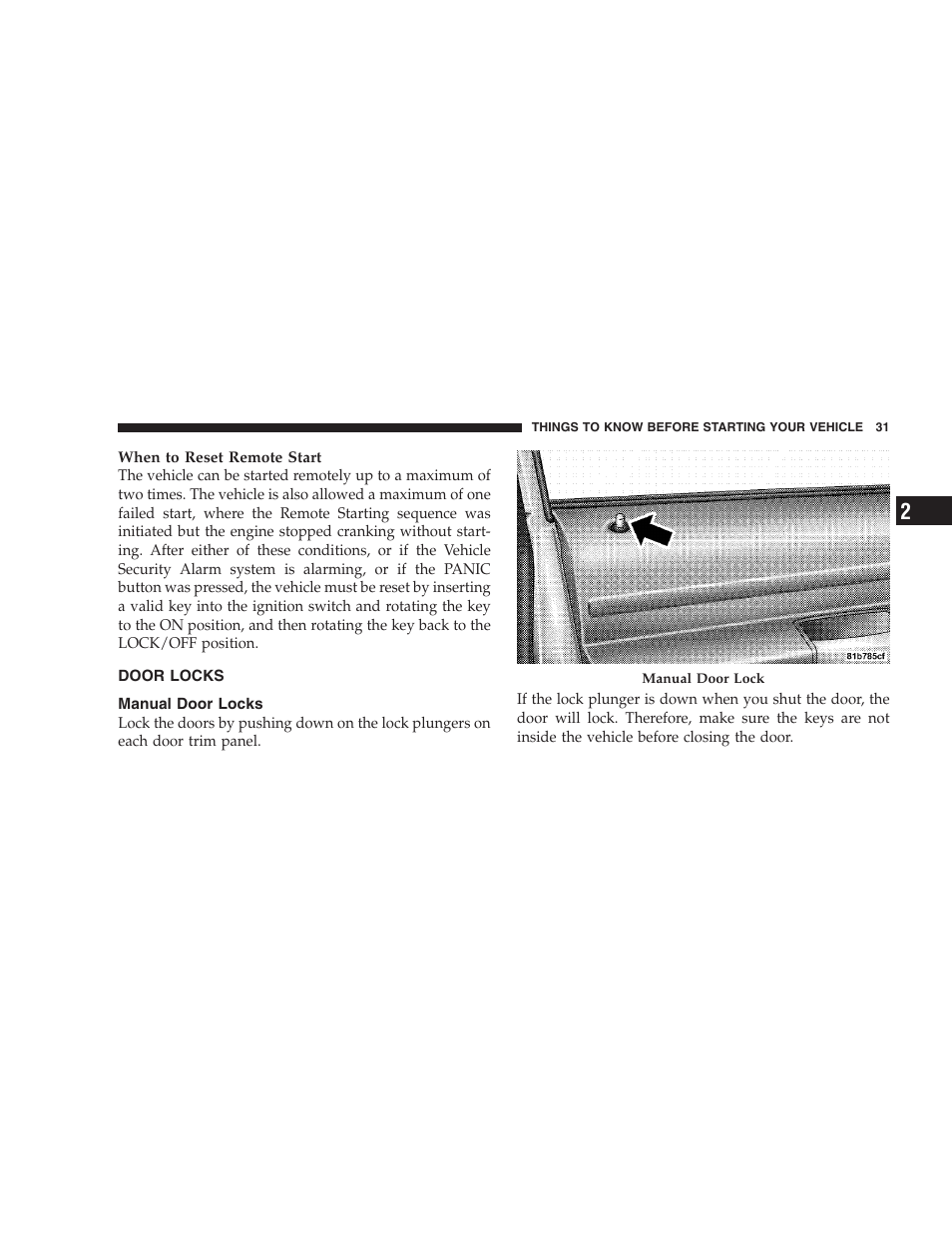 Door locks, Manual door locks | Dodge 2009 Caravan User Manual | Page 33 / 534