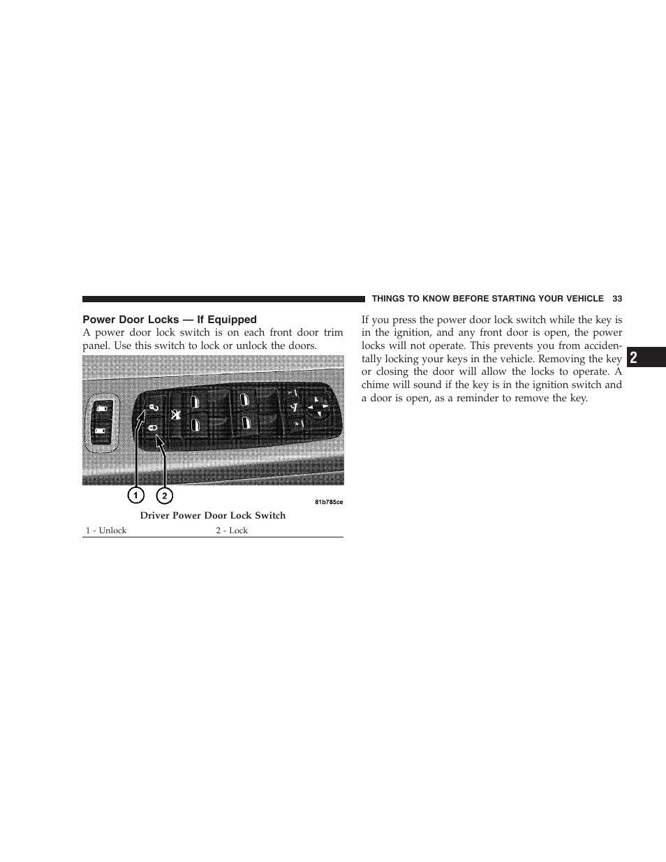 Power door locks - if equipped | Dodge 2009 Caravan User Manual | Page 35 / 534