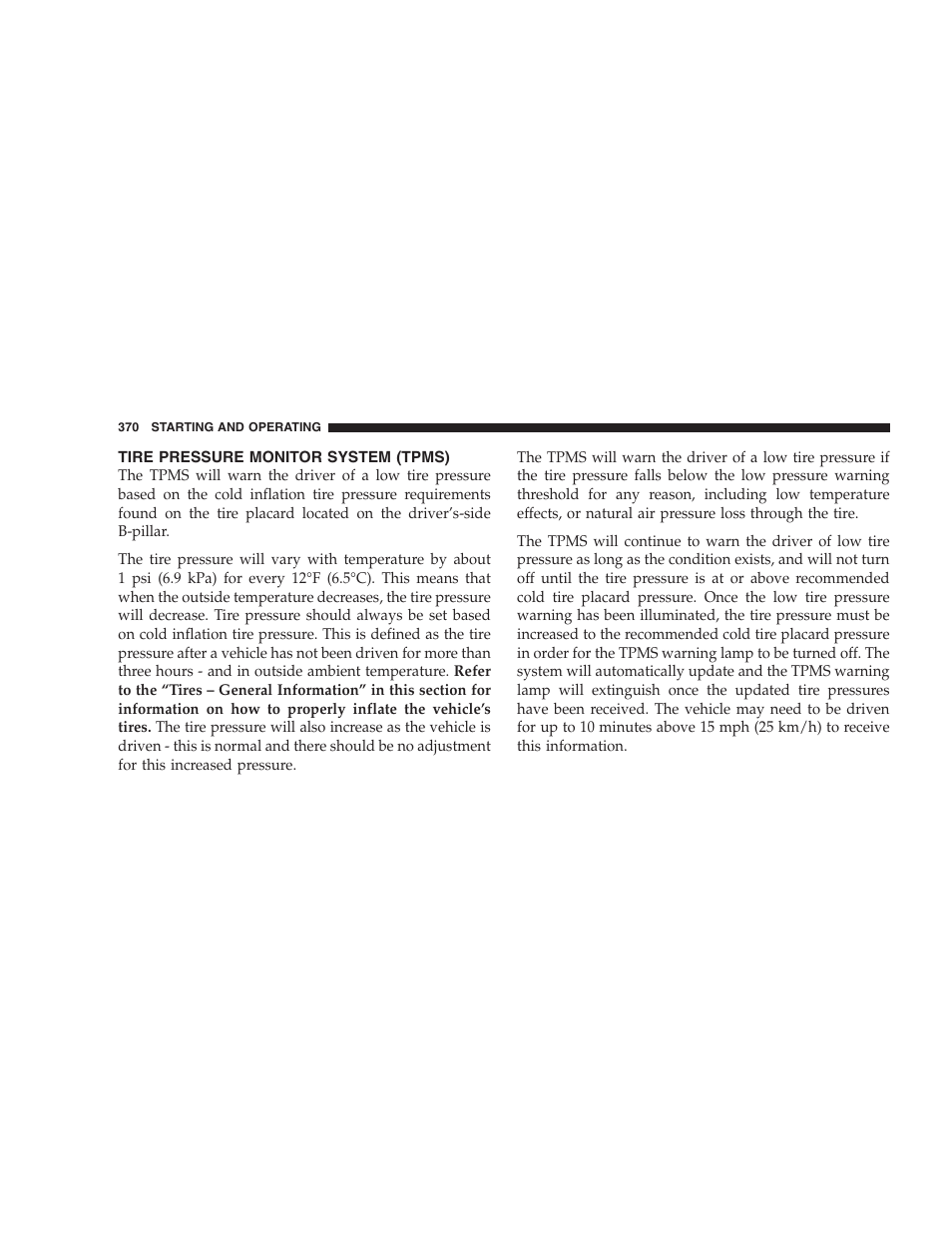 Tire pressure monitor system (tpms) | Dodge 2009 Caravan User Manual | Page 372 / 534