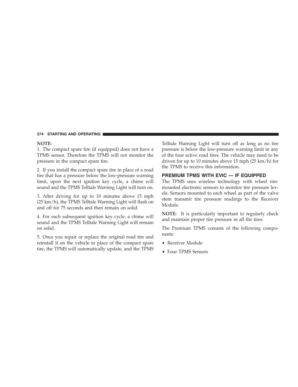 Premium tpms with evic - if equipped | Dodge 2009 Caravan User Manual | Page 376 / 534
