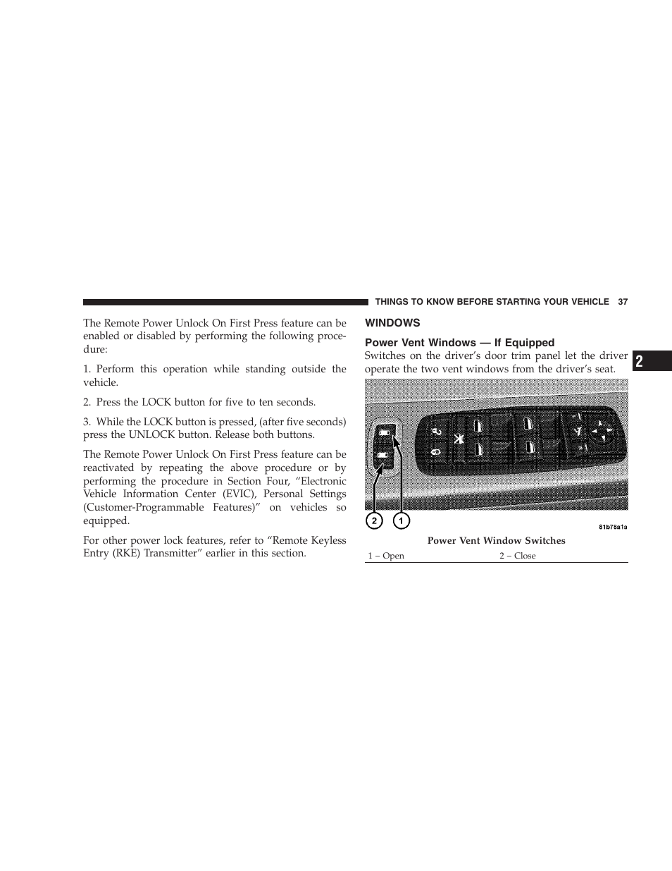 Windows, Power vent windows - if equipped | Dodge 2009 Caravan User Manual | Page 39 / 534