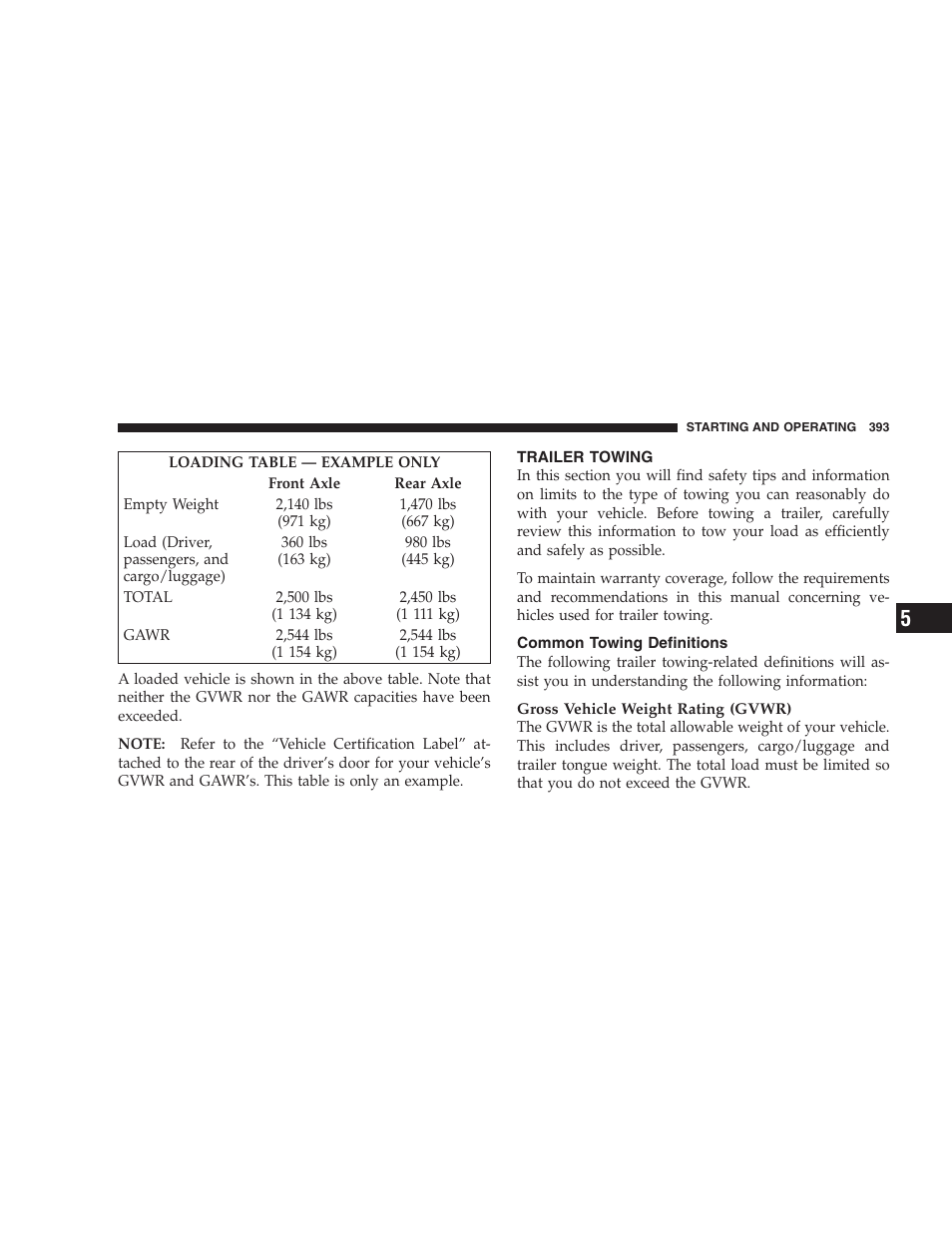 Trailer towing, Common towing definitions | Dodge 2009 Caravan User Manual | Page 395 / 534