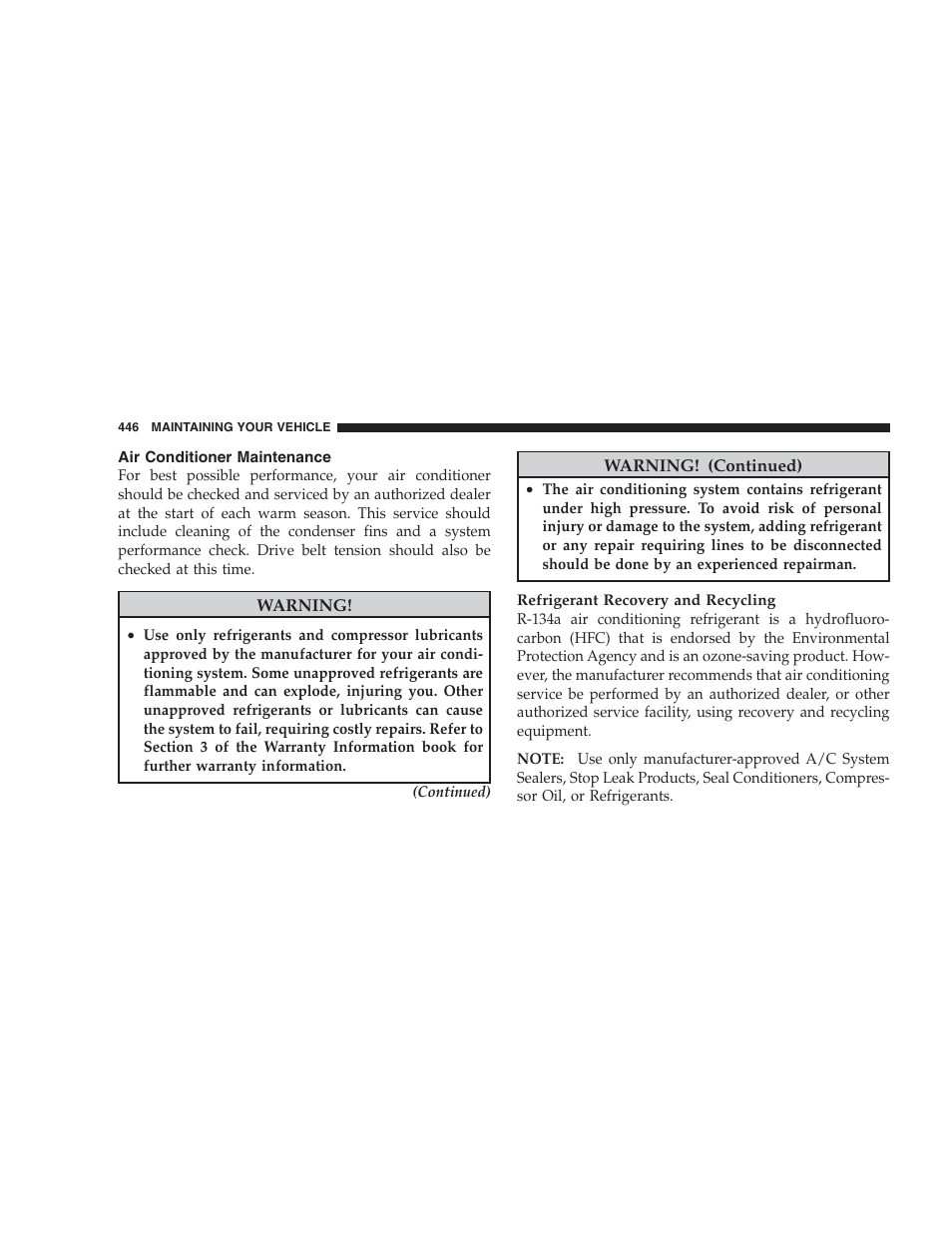 Air conditioner maintenance | Dodge 2009 Caravan User Manual | Page 448 / 534