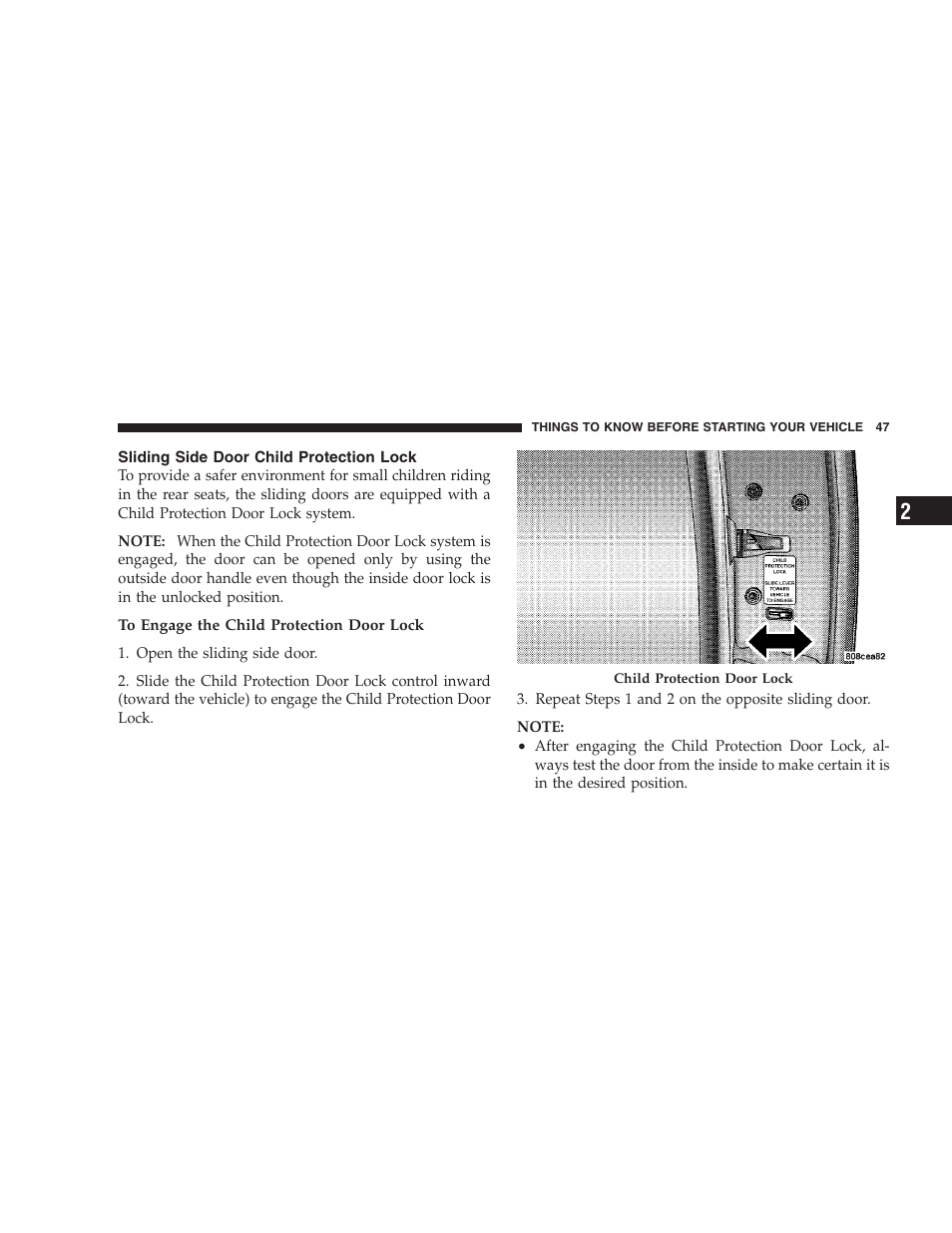 Sliding side door child protection lock | Dodge 2009 Caravan User Manual | Page 49 / 534