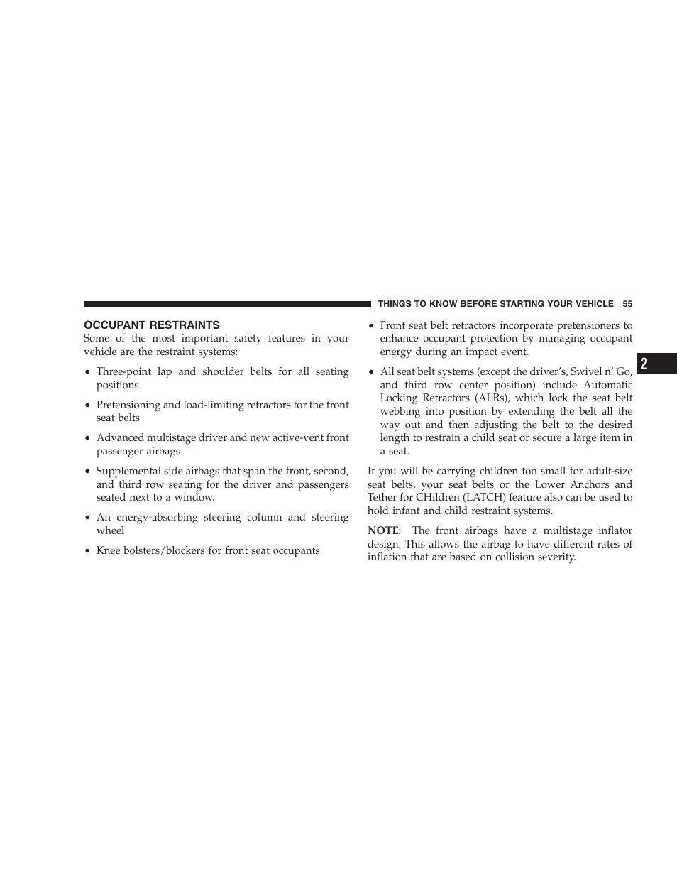 Occupant restraints | Dodge 2009 Caravan User Manual | Page 57 / 534