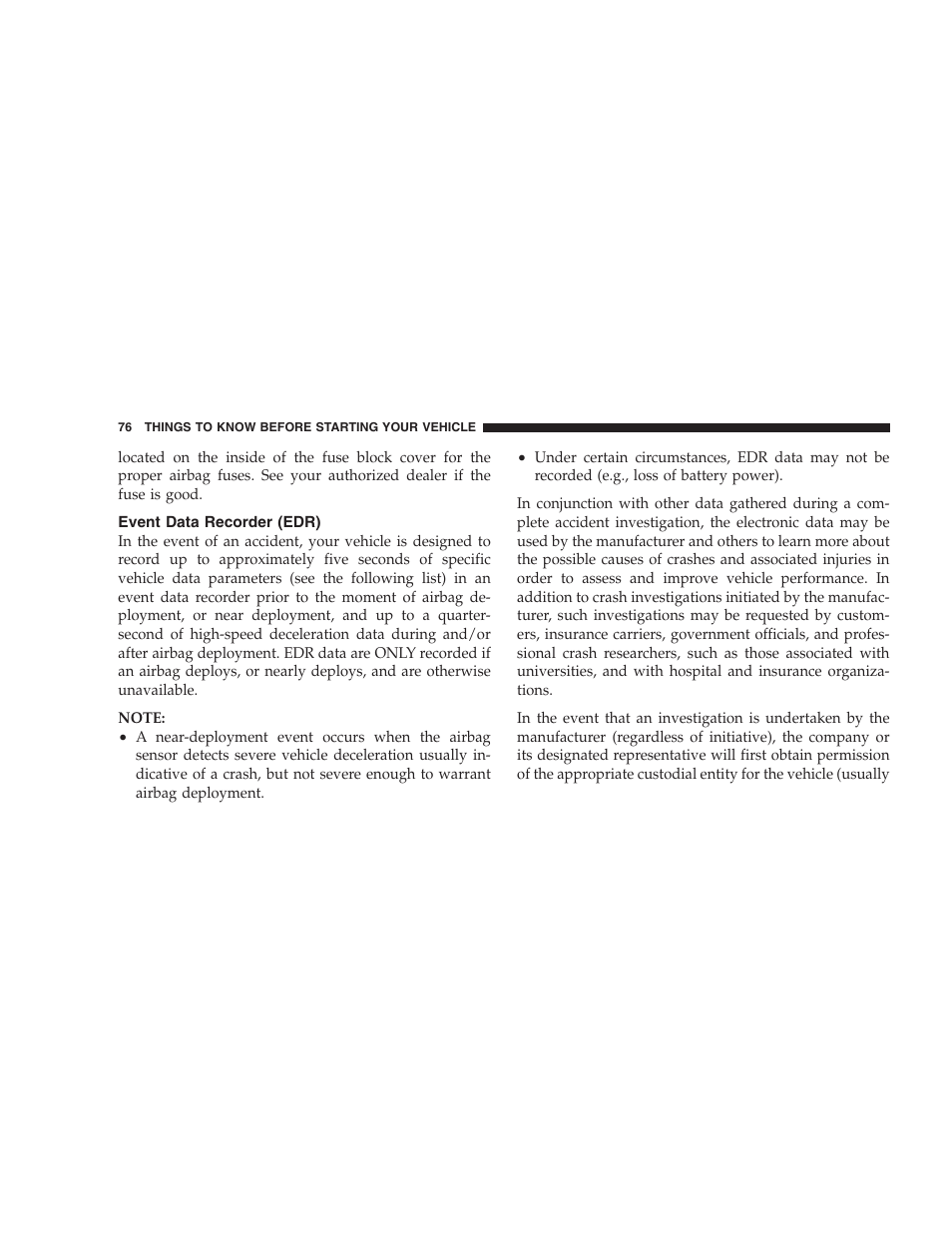 Event data recorder (edr) | Dodge 2009 Caravan User Manual | Page 78 / 534