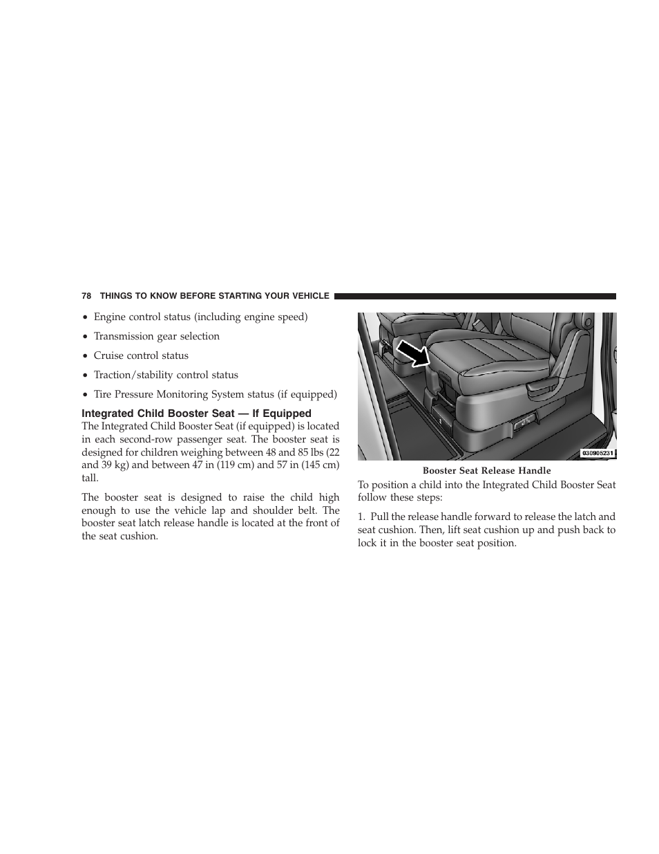 Integrated child booster seat - if equipped | Dodge 2009 Caravan User Manual | Page 80 / 534