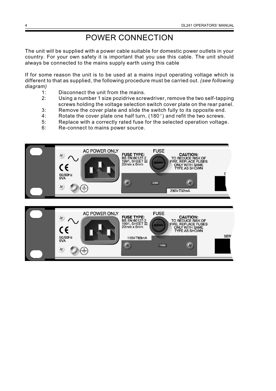 Power connection | Drawmer DL241 Auto Compressor User Manual | Page 6 / 14