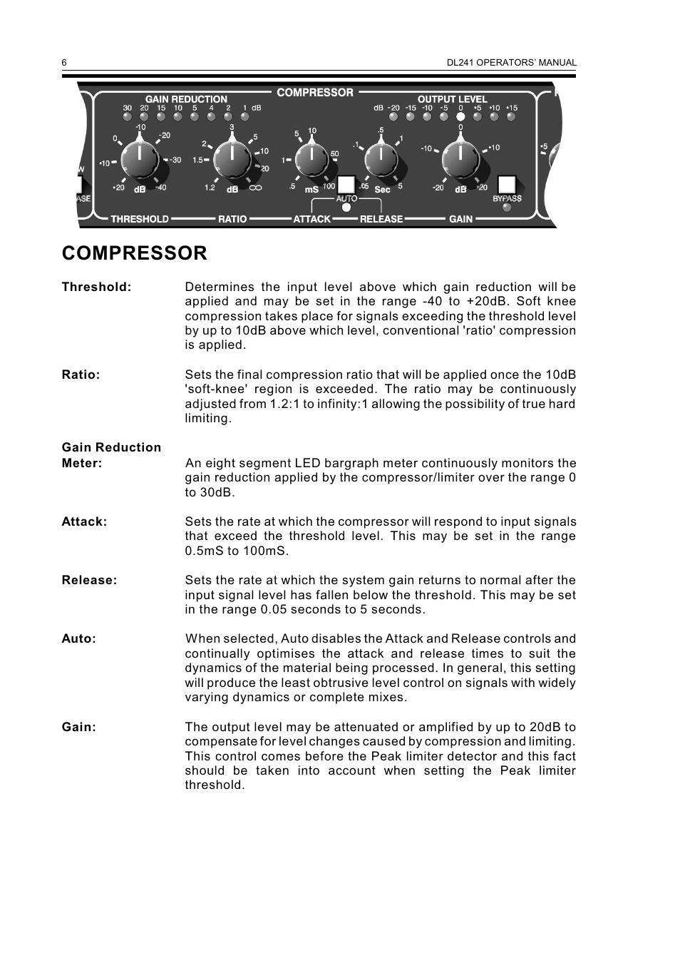 Compressor | Drawmer DL241 Auto Compressor User Manual | Page 8 / 14