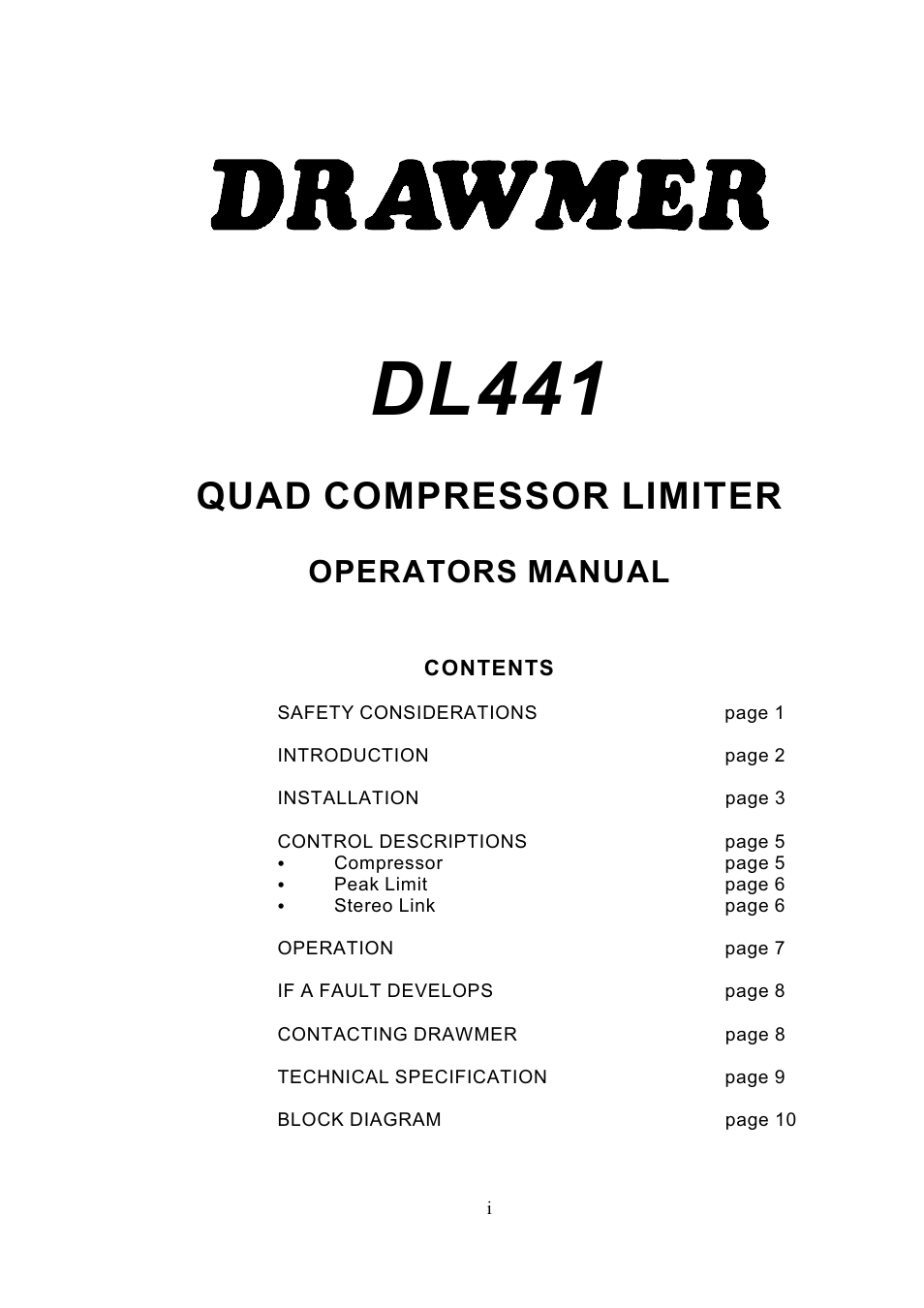 Drawmer DL441 Quad Auto Comp/Limiter User Manual | 12 pages