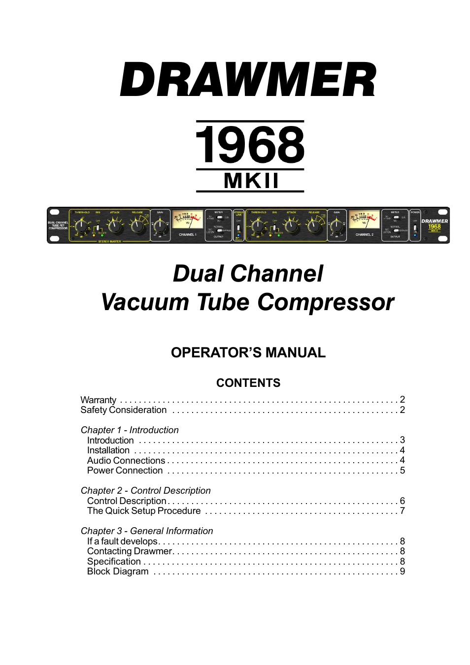 Drawmer 1968 Dual Ch Tube Compressor User Manual | 10 pages