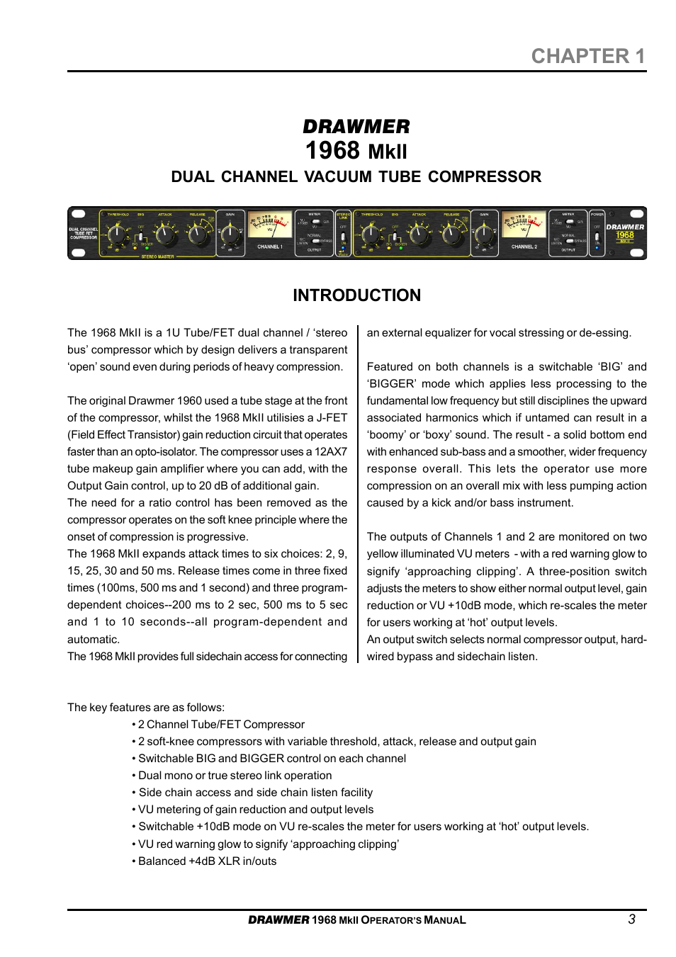 Mkii, Chapter 1, Drawmer | Introduction | Drawmer 1968 Dual Ch Tube Compressor User Manual | Page 3 / 10