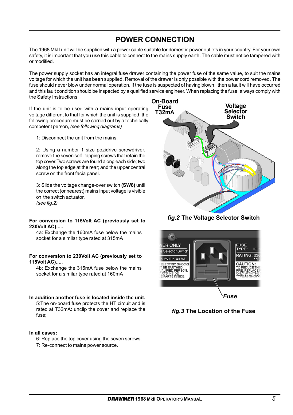 Power connection | Drawmer 1968 Dual Ch Tube Compressor User Manual | Page 5 / 10