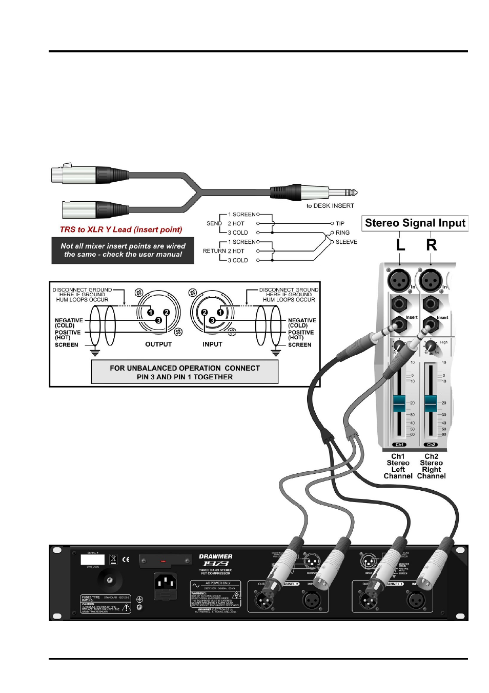 Audio connections | Drawmer 1973 Three Band Stereo FET Compressor User Manual | Page 5 / 12