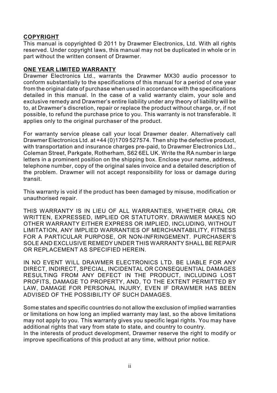 Drawmer MX30 Pro Gated Compressor / Limiter User Manual | Page 2 / 15