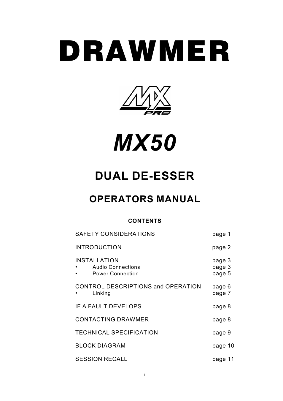 Drawmer MX50 Pro Dual Vocal De-esser User Manual | 13 pages