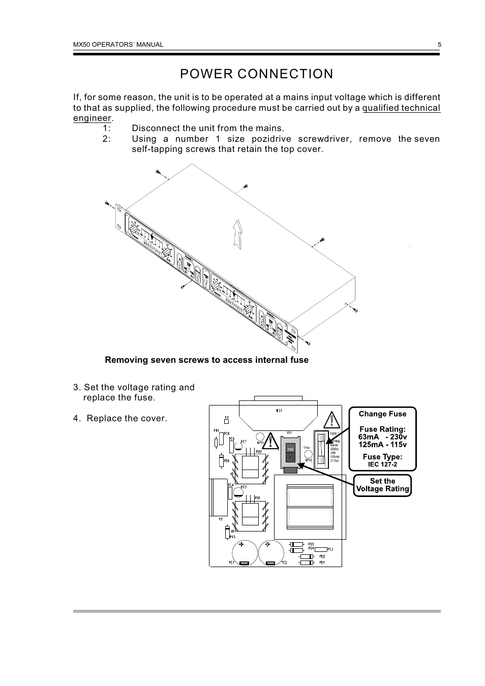 Power connection | Drawmer MX50 Pro Dual Vocal De-esser User Manual | Page 7 / 13
