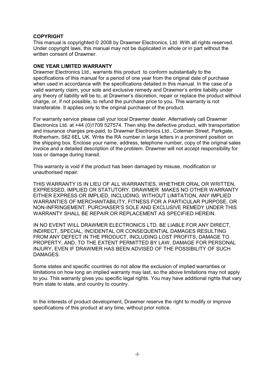 Drawmer DS201 Dual Noise Gate User Manual | Page 2 / 14