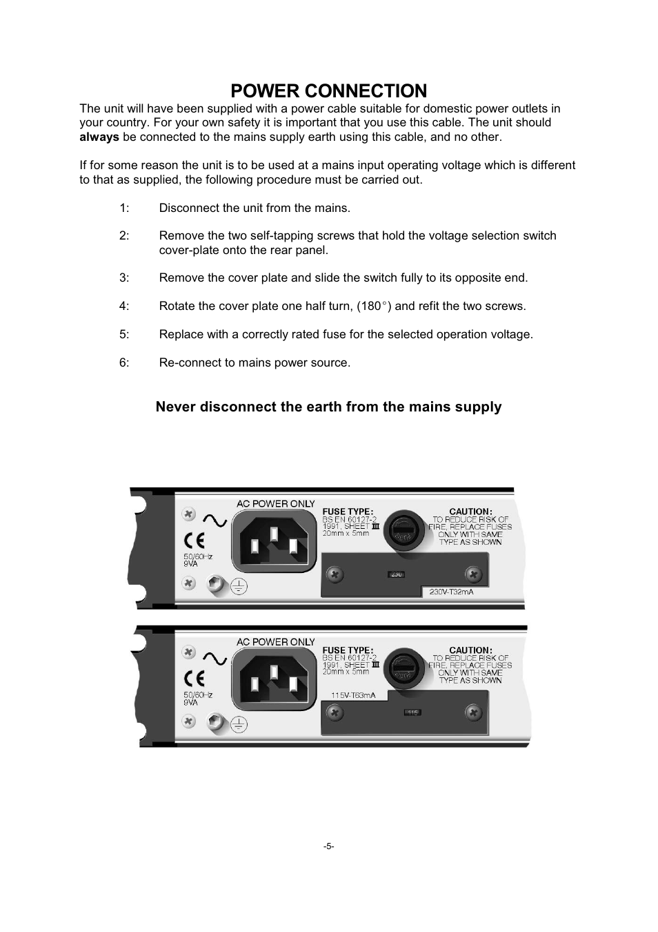 Power connection | Drawmer DS201 Dual Noise Gate User Manual | Page 5 / 14