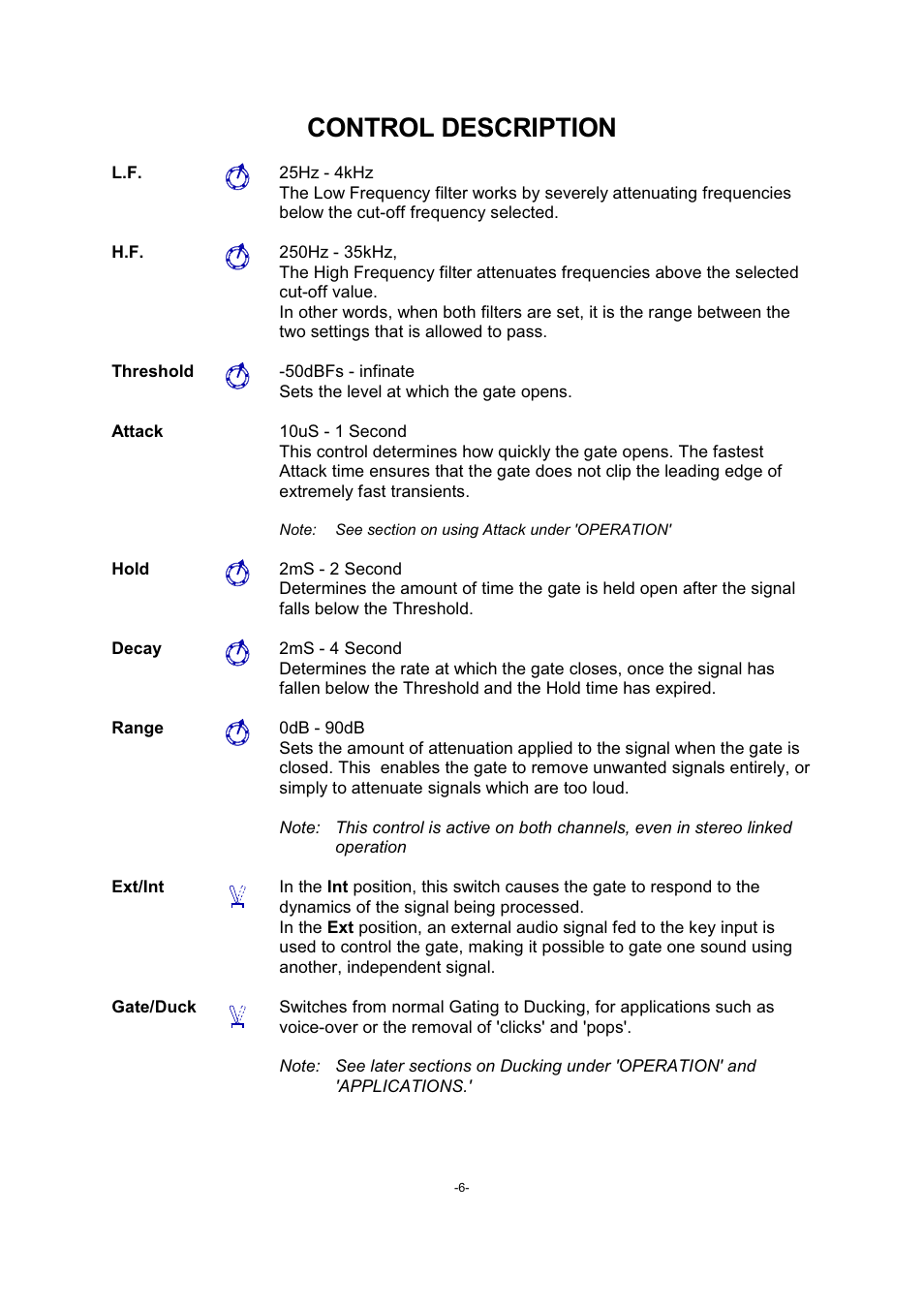 Control description | Drawmer DS201 Dual Noise Gate User Manual | Page 6 / 14