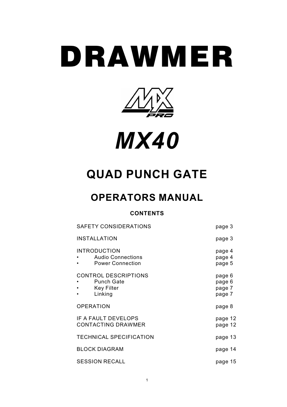 Drawmer MX40 Pro Quad Channel Punch Gate User Manual | 16 pages