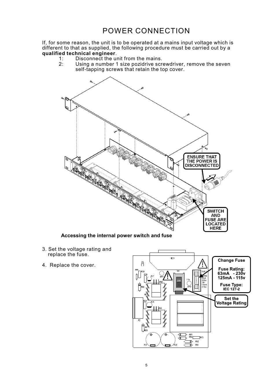 Power connection | Drawmer MX40 Pro Quad Channel Punch Gate User Manual | Page 5 / 16