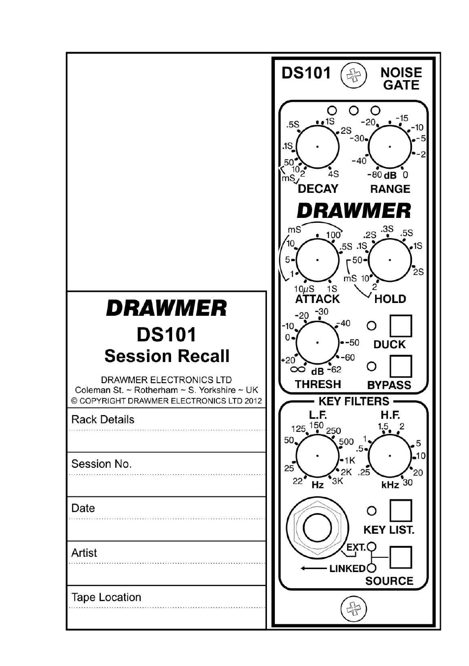 Drawmer DS101 500 Series Noise Gate User Manual | Page 17 / 17