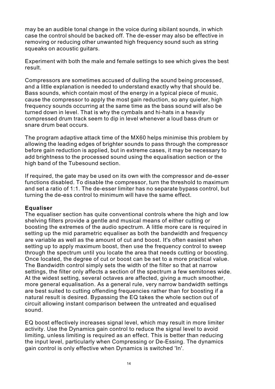 Drawmer MX60 Pro Front End One User Manual | Page 14 / 20