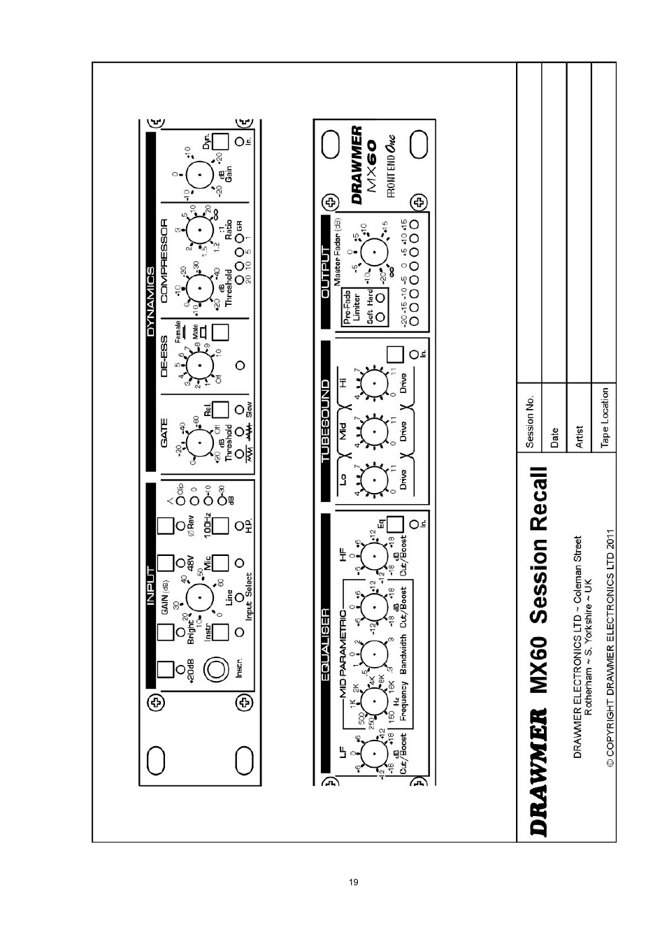 Drawmer MX60 Pro Front End One User Manual | Page 19 / 20