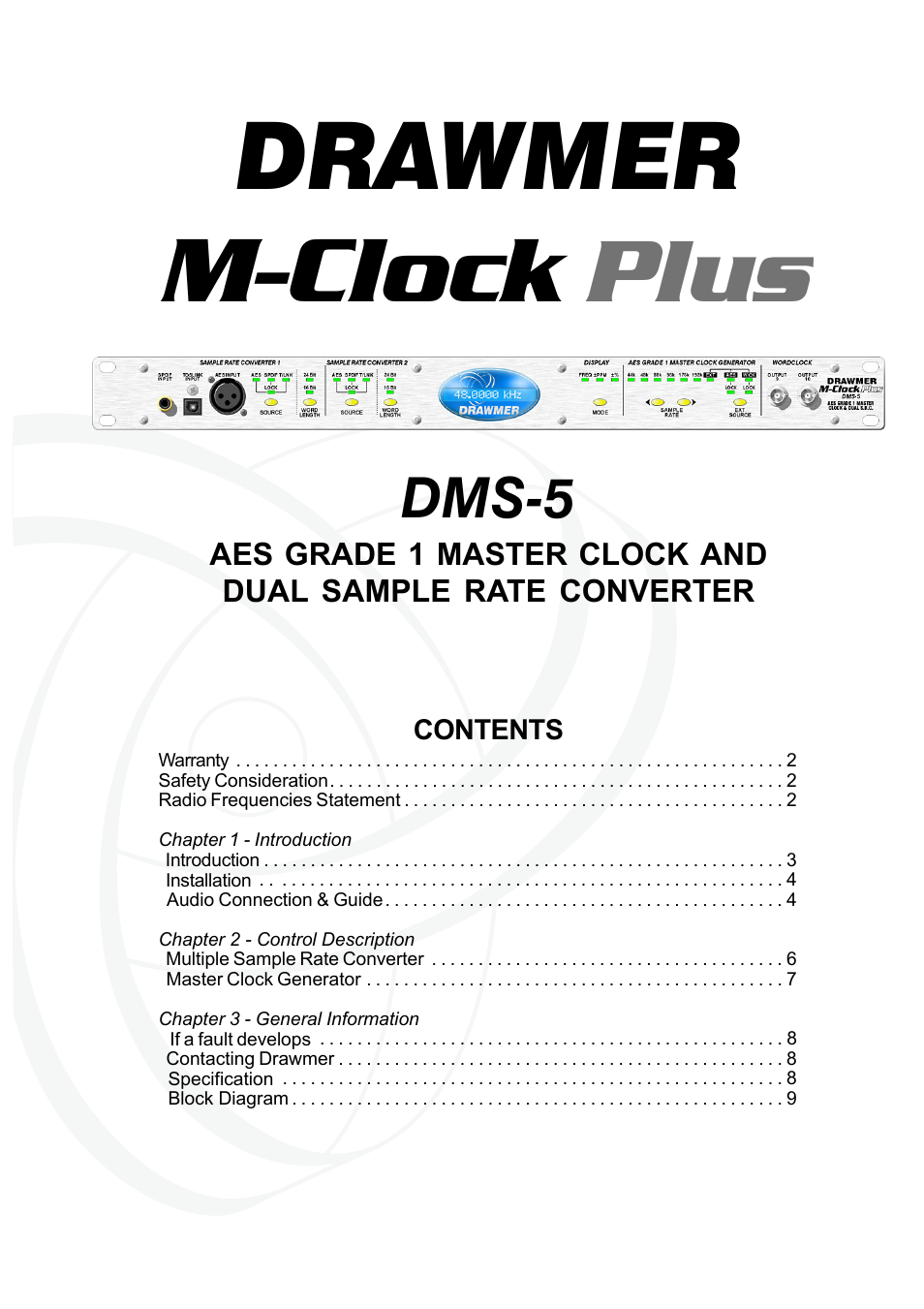 Drawmer DMS-5 M-Clock Plus AES Grade 1 Master Clock / Dual Sample Rate Conv. User Manual | 10 pages