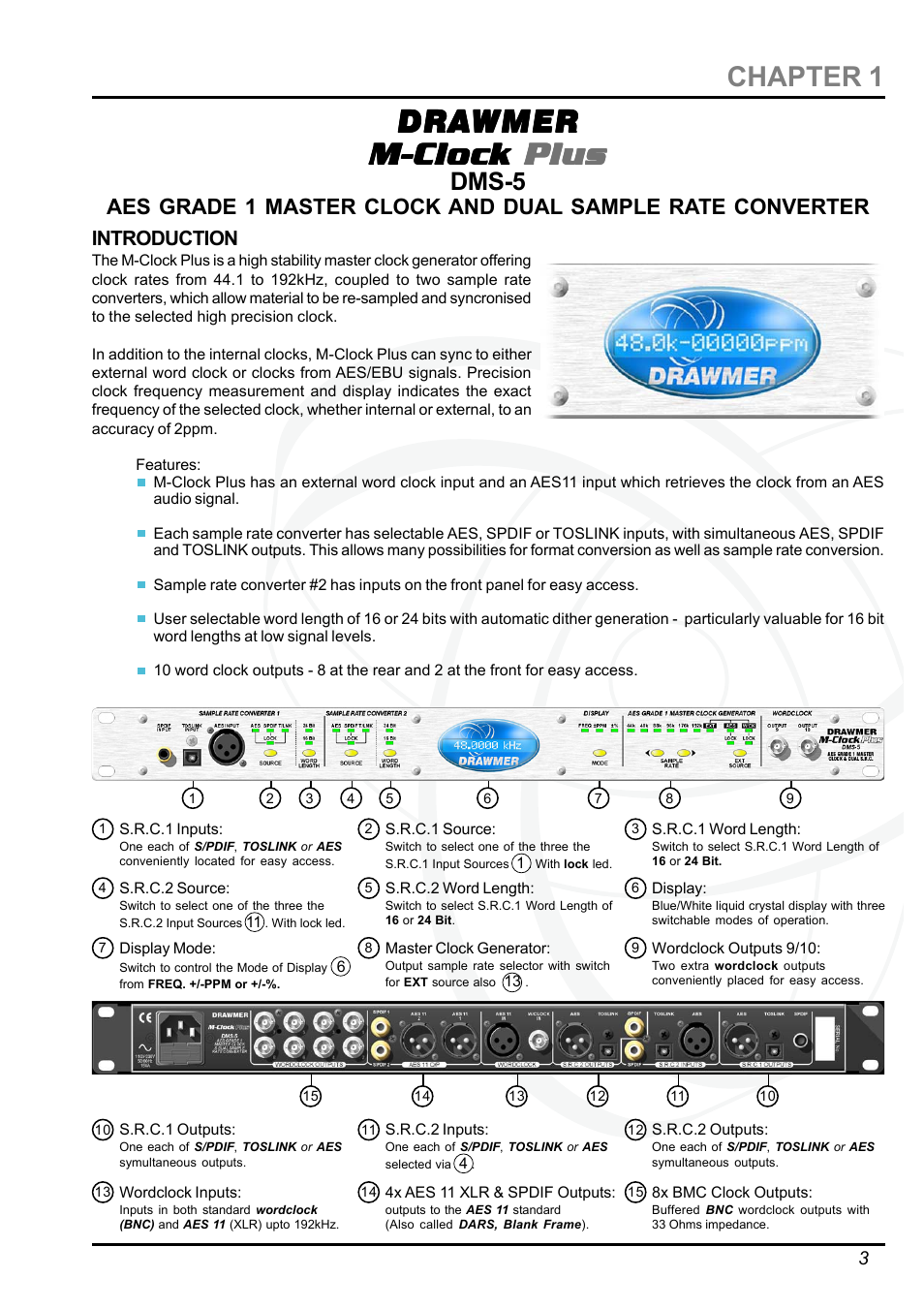 Drawmer, Chapter 1, Dms-5 | Drawmer DMS-5 M-Clock Plus AES Grade 1 Master Clock / Dual Sample Rate Conv. User Manual | Page 3 / 10