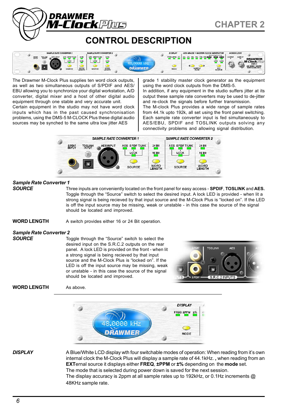 Control description, Chapter 2 | Drawmer DMS-5 M-Clock Plus AES Grade 1 Master Clock / Dual Sample Rate Conv. User Manual | Page 6 / 10