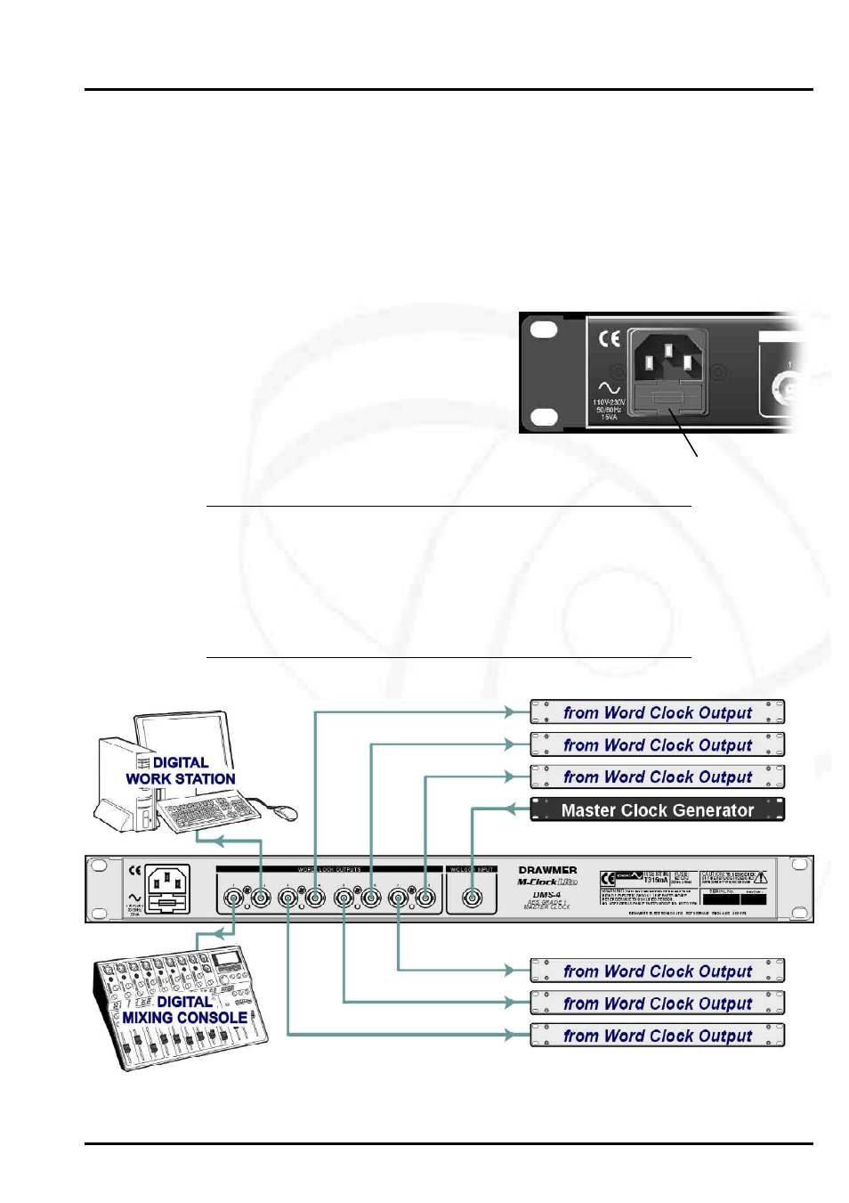 Installation audio connections, Simple wordclock distribution setup | Drawmer DMS-4 M-Clock Lite AES Grade 1 Master Clock User Manual | Page 5 / 8