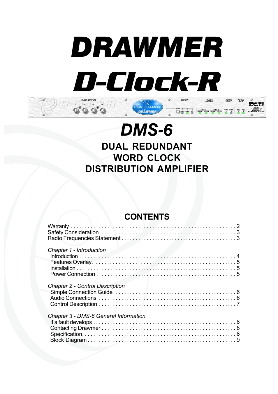 Drawmer DMS-6 D-Clock-R Dual Redundant Clock Distribution Amplifier User Manual | 9 pages