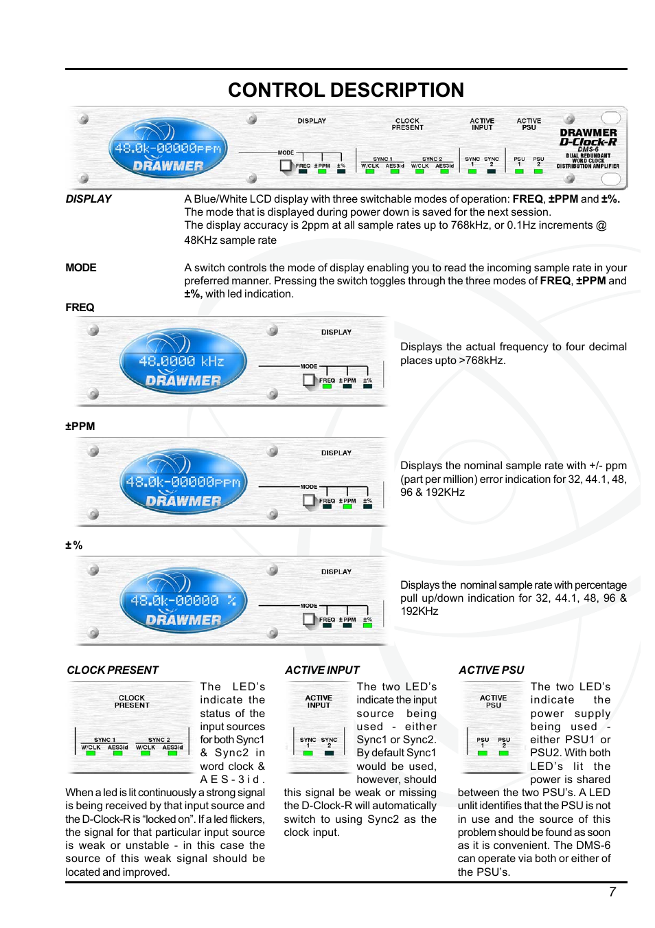 Control description | Drawmer DMS-6 D-Clock-R Dual Redundant Clock Distribution Amplifier User Manual | Page 7 / 9