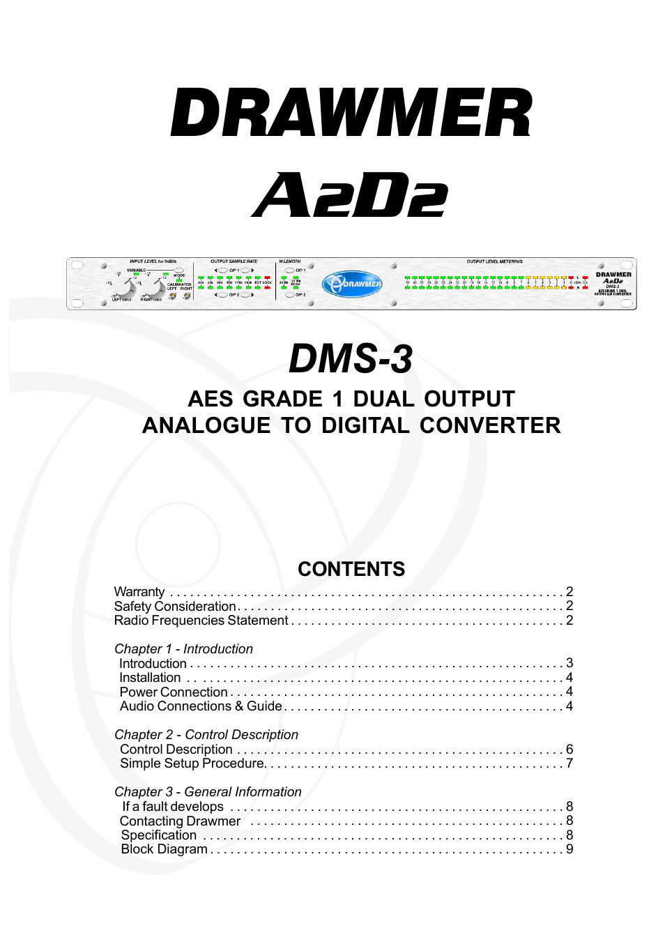 Drawmer DMS-3 A2D2 AES Grade 1 Dual Output User Manual | 10 pages