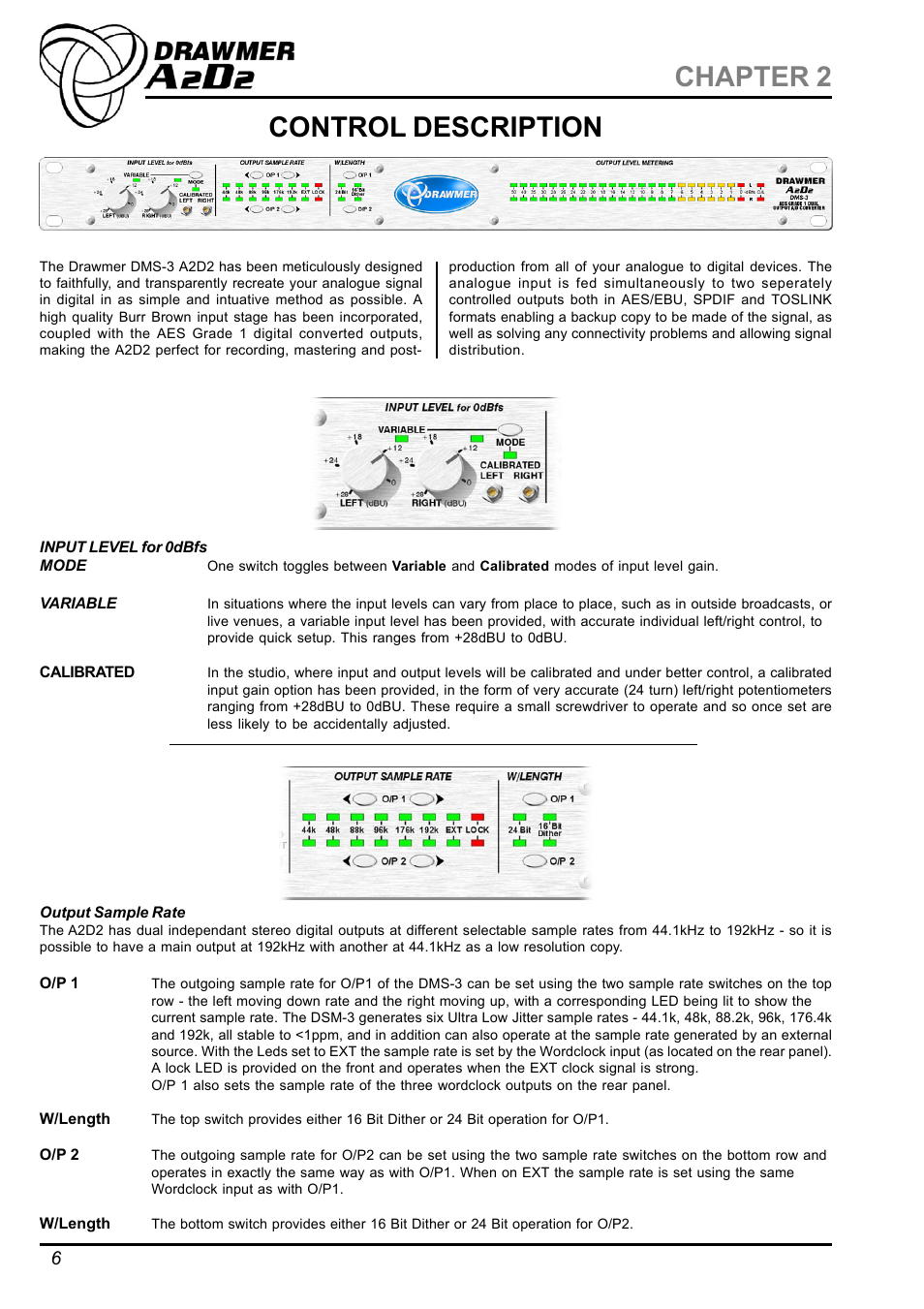 Control description, Chapter 2 | Drawmer DMS-3 A2D2 AES Grade 1 Dual Output User Manual | Page 6 / 10