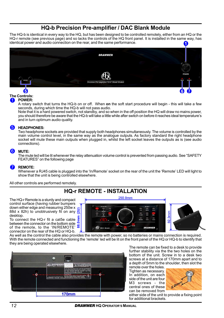 Hq-r remote - installation, Hq-b precision pre-amplifier / dac blank module | Drawmer HQ-r Remote User Manual | Page 12 / 17