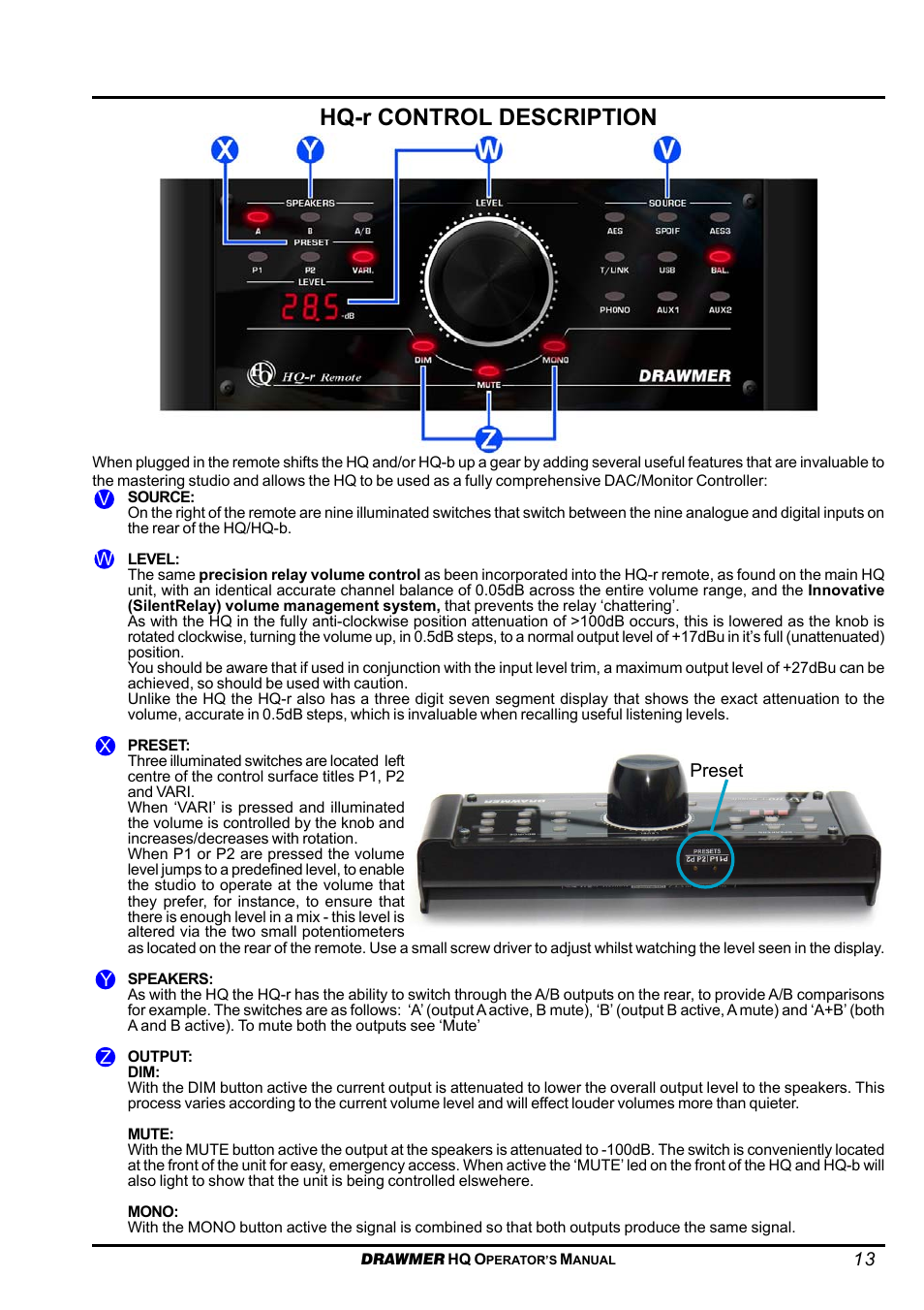 Hq-r control description | Drawmer HQ-r Remote User Manual | Page 13 / 17