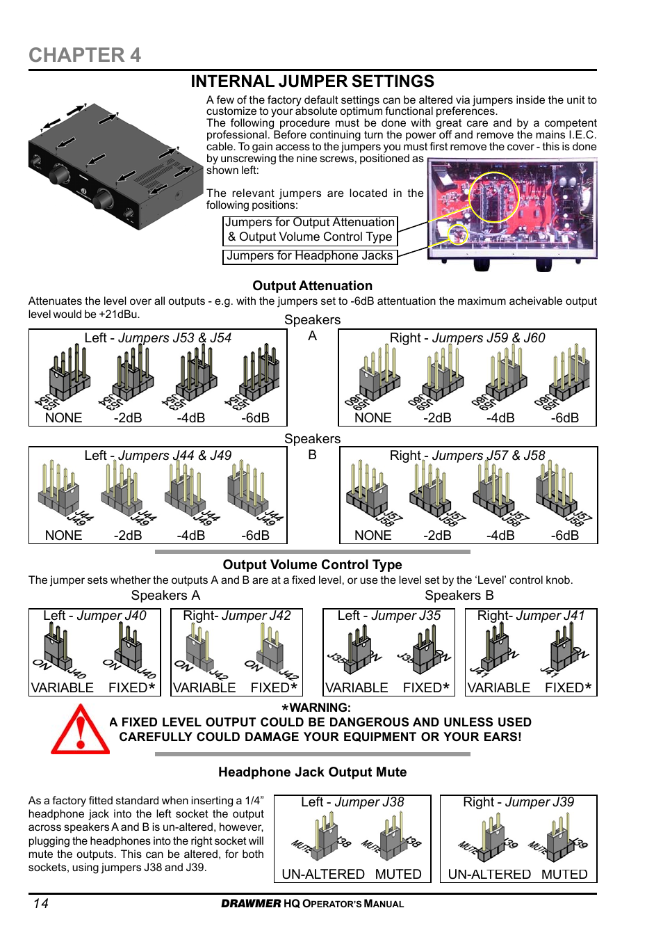 Chapter 4, Internal jumper settings | Drawmer HQ-r Remote User Manual | Page 14 / 17