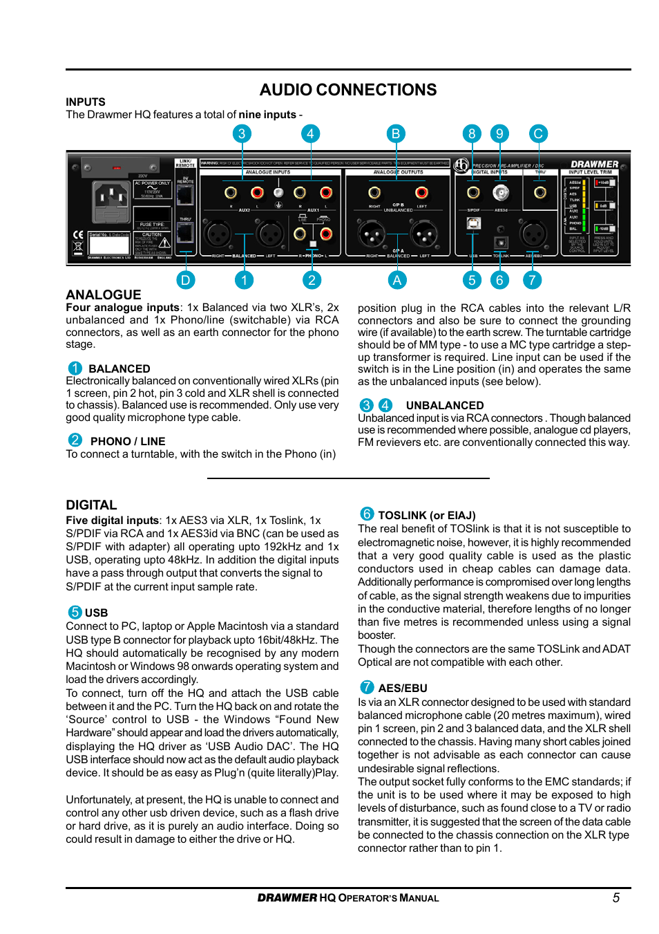 Audio connections | Drawmer HQ-r Remote User Manual | Page 5 / 17