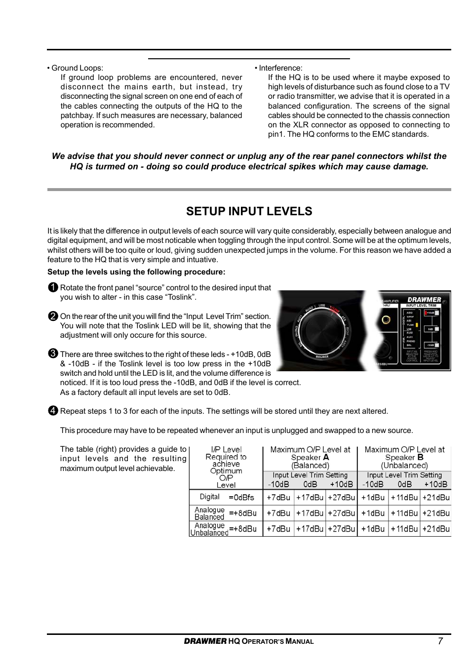 Setup input levels | Drawmer HQ-r Remote User Manual | Page 7 / 17