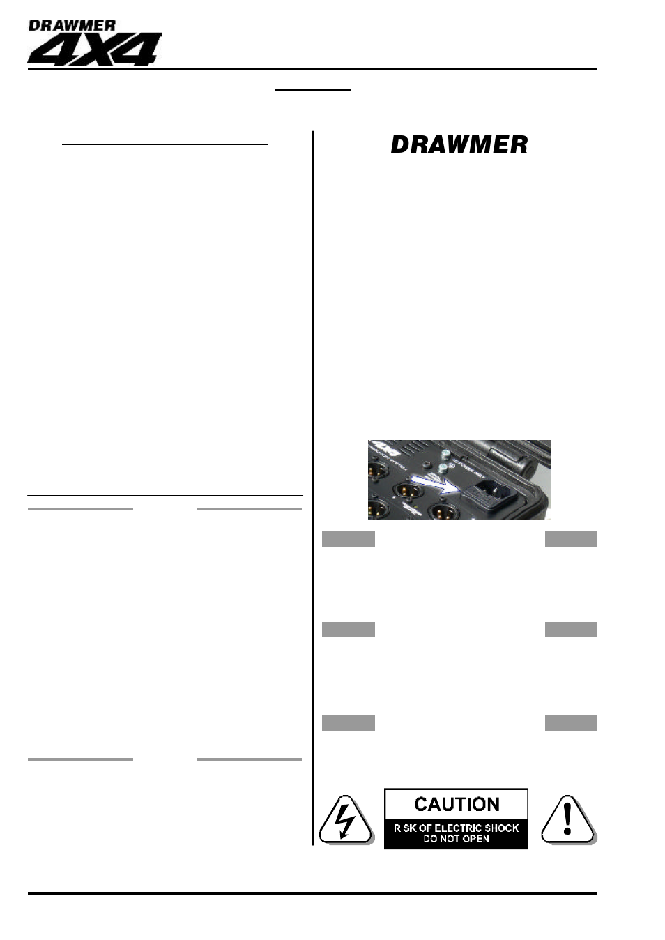 Drawmer, Safety considerations, Portable active signal splitter | Caution - mains fuse, Caution - mains cable, Caution - servicing, Warning | Drawmer 4X4 KickBox Portable User Manual | Page 2 / 11